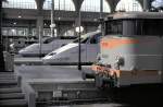 TGV Atlantique no 516 and 523 and BB 16 058 at Paris Gare du Nord, October 10th, 1994.
