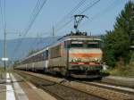 BB 22240 with the season overnight train Quimper - Genve by Vernier Meyrin.