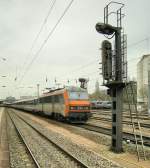 The SNCF BB 26 166 (Sybic) waits in Mulhouse the green signal light.