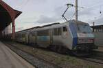 On 14 February 2024 SNCF Fluo 26147 stands with the TER-200 to Basel in Strasbourg Gare Centrale.
