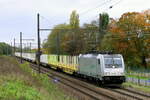 The Hexafret 186 188 on route from the port of Antwerp to France.  Bombardier Traxx F140 MS2 build in 2014 with construction N� 35115. Line 27A at Antwerp Airport. 27-10-2026