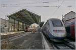 TGV from Paris and in the background a SNCF Z 31500 M (Coradia Polyvalent régional tricourant) in the Evian Station.