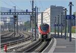 The SNCF Coradia Polyvalent regional tri-current Z 31529 and Z 31547 arrive as Léman Express at Lancy-Pont Rouge station.
