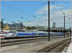 A TGV Atlantique /Rseau unit is leaving the station of Metz on June 22nd, 2008.