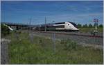 The TGV 9880 from Luxembourg to Montpellier is leaving the Belfort-Montbéliard TGV Station.