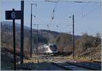 The TGV 6467 from Paris (dp 6:26) to St-Gervais-les Bains-Le Fayet (arr 12:01) with the  Duplex Réseau N° 609 in St-Pierre-en Faucigny.