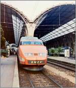 A SNCF TGV (PES) in Nice-Ville is waiting his departure. 

analog picture; spring 1988