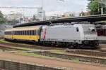 Akiem 186 373 hauls a RegioJet service out of Bratislava hl.st. on 26 August 2021.