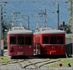 Trains 52 and 54 of the Mer de Glace railway are waiting in the station of Chamomix Mont Blanc on August 3rd, 2009.