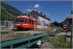 The TMR/SNCF BDeh 4/8 21 is leaving Vallorcine on the way to St-Gervais-les Bains-le-Fayette.