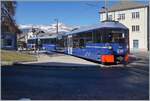 The TMB train service  MARIE  in the Le Fayet Station is waiting his departure to Bellevue.