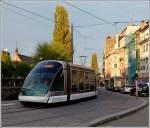 An Eurotram is turning fron the Quai Desaix into the Rue du Faubourg National in Strasbourg on October 28th, 2011.