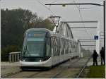 A Citadis tram is running over the Ill bridge in Strasbourg on October 29th, 2011.