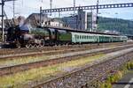 Verein Mikado 1244, ex-SNCF 141R-1244 stands at Brugg AG with one part of a massive special train that will exist of two ex-SNCF steam locos and nine fully booked out coaches on 17 May 2026.