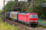 The DB Cargo 193 373 with 2 freight wagons on route to Germany from the port of Antwerp. Siemens Vectron MS build in 2019 with construction N� 22672. Line 27A at Antwerp Airport. 16-09-2026