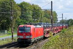 The DB Cargo 193 379 on route with a car train to the port of Antwerp. Siemens Vectron MS build in 2019 with construction N� 22639. Line 27A at Antwerp Airport. 18-09-2026