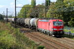 The DB Cargo 193 332 on route from the port of Antwerp to Germany with a tank train. Siemens Vectron MS build in 2018 with construction N� 22471. Line 27A at Antwerp Airport. 02-10-2026