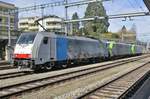 ON 23 March 2017 Railpool 186 106 takes a sunbath in Spiez.