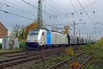 On 19 October 2019, Railpol 186 459 hauls a coal train out of Emmerich toward Rotterdam-Kijfhoek via the Betuwe-Route freight axis.