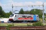 Railpool 186 498 stands stabled at Valburg CUP on 12 June 2020.