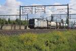 Ecco Rail 193 143 hauls a fully loaded intermodal train through Valkburg on 18 April 2024.