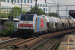 On 14 July 2022 Crossrail 186 187 hauls a block train through Antwerpen-Berchem.