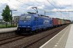 Crossrail/Rhenus 186 269 hauls the Neuss-container shuttle train through Tilburg Reeshof on 7 July 2021.