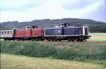 212 236-4 and 212 244-8 with an extra train (= last train) between Schwbisch Gmnd and Gppingen, June 21st, 1984.