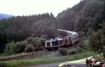 212 236-4 and 212 244-8 with an extra train (= last train) between Schwbisch Gmnd and Gppingen, June 21st, 1984.