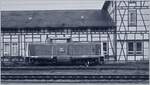 Locomotive 212 001-2, bearing the  Deutsche Bundesbahn  lettering, is located in Rottweil and was photographed from a moving train.