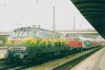 Touristikzug loco 218 418 at Ulm Hbf on 26 May 2002.