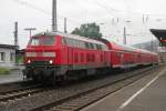 In a grey Bingen DB 218 424 waits for departure on 29 May 2014.