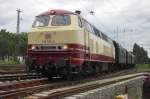 Shot from the museum area in Darmstadt-Kranichstein: 218 105 enters the museum on 30 May 2014.
