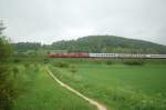 Two 218 with the IC  Allgu  near to Lonsee at May 12th, 2009.