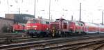 218 163-4 is waiting for the IC to Lindau; 365 533-0 is shunting 218 443-0 with double floor wagons; and 365 683-2 is shunting passengers wagons at Ulm, November 29th, 2007.