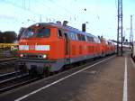 218 166-7 and annother 218 with car carrier train at Ulm, September 17th, 2005.