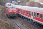 218 409-1 and 218 439-8 (last is pushing) the double floor train at Geislinger Steige, March 12th, 2009.