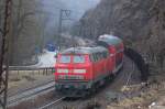 218 409-1 and 218 439-8 (last is pushing) the double floor train at Geislinger Steige, March 12th, 2009.