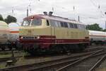 On 30 May 2014, ex-DB 218 105 shows her TEE colours in Darmstadt-Kranichstein.