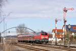 218 462-0 with local express train at Vhringen (valley of Iller river) at February 25th, 2010. 