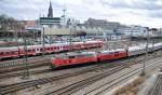 218 492-2 and 218 431-5 leaving Ulm with IC Allgu at February 26th, 2010.