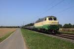 After a year absence due to a broken bridge, the aluminum train to/from Spelle rides again and on 12 August 2025 BrohltalBahn 218 396 hauled the ful train near Kaarst southwards to Andernach.