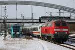 DB 218 322 enters Lübeck with an IC to Hamburg Hbf on 19 February 2026. 