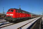 On 14 February 2026 DB 218 321 hauls an IC service to Itzehoe and Hamburg out of Nieb�ll.