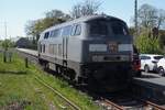 Diepholzer Kreisbahn 218 468 stands parked at Diepholz on 23 April 2026.