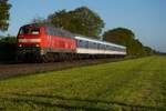 On 24 April 2026 RE10 to Kleve passes between Weeze and Goch, being hauled by 218 451. The deployment of this replacement train was due to end on May 1st, but has been pro0longed until 22 May 2026 (at least).