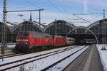 DB 218 397 has coupled herself to a Class 101 with her IC service to Hamburg from Stralsund via L�beck and Rostock in L�beck Hbf on 18 February 2026. Due to construction works between Hamburg and Rostock, a detour via L�beck Hbf was on order -including a change of travel direction and traction, since L�beck <=> Rostock is still not under the wires. To cut something of the delay, the electric loco stays on the train.