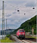 218 261-6 is running alone through the station Koblenz Ehrenbreitstein on June 24th, 2011.