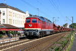 Locomotive 232 356 from WFL  Wedler Franz Logistik GmbH & Co. KG  passing Rüdesheim with a ballast train, 15/9/2023