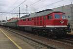 Erfurter Bahn Service 232 690 stand swith the first of about 30 museum trains at Benesov u Prahy on 27 September 2025 during the train bonanza STEAM56.